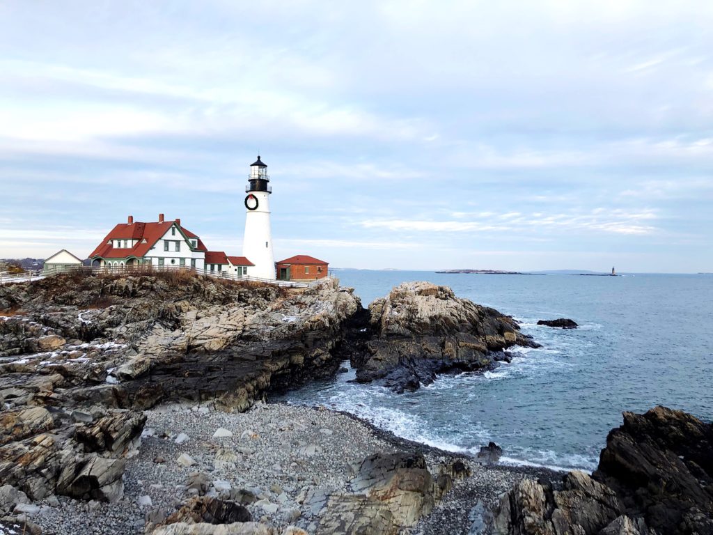 Portland Maine Head Light lighthouse in winter