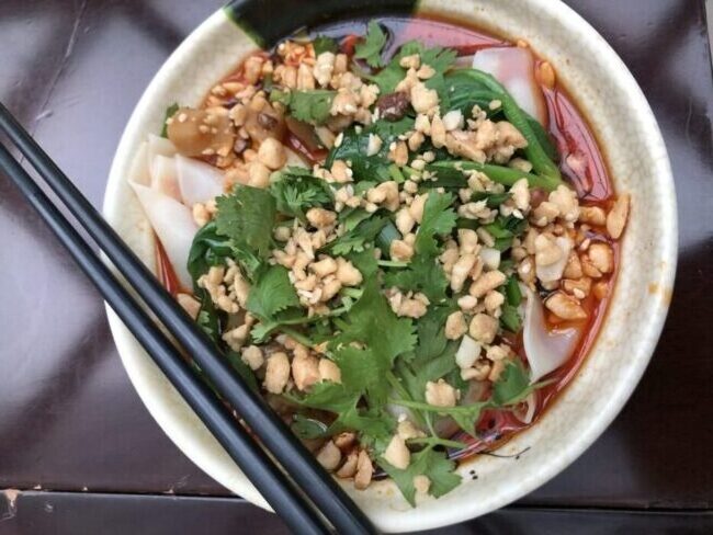 Chengdu Noodles in Chili Oil with Peanuts