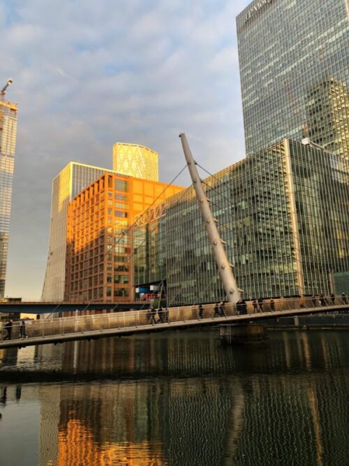 Canary Wharf Pedestrian Bridge in Morning Light