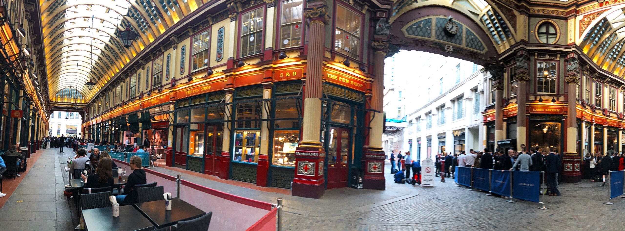 Panoramic photo of the interior of London's Leadenhall Market - Best Places to Visit in London