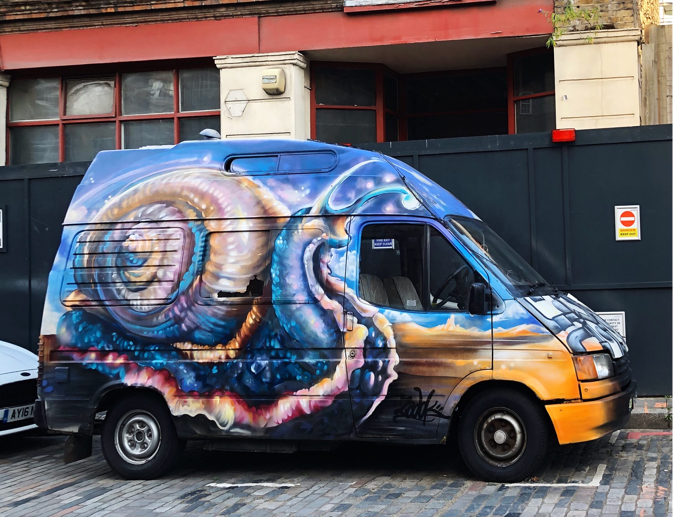 Van in London with Street Art Mural Painted Parked in Shoreditch