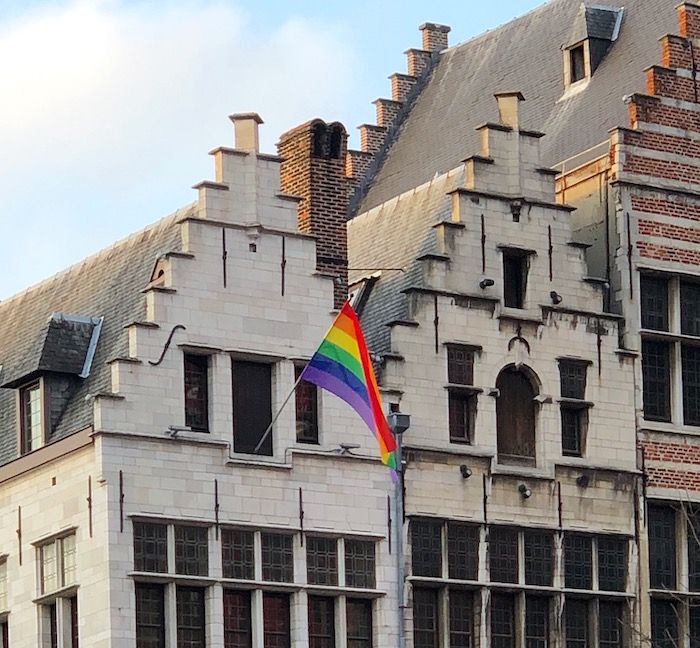 Pride Flag Hanging in Antwerp, Belgium