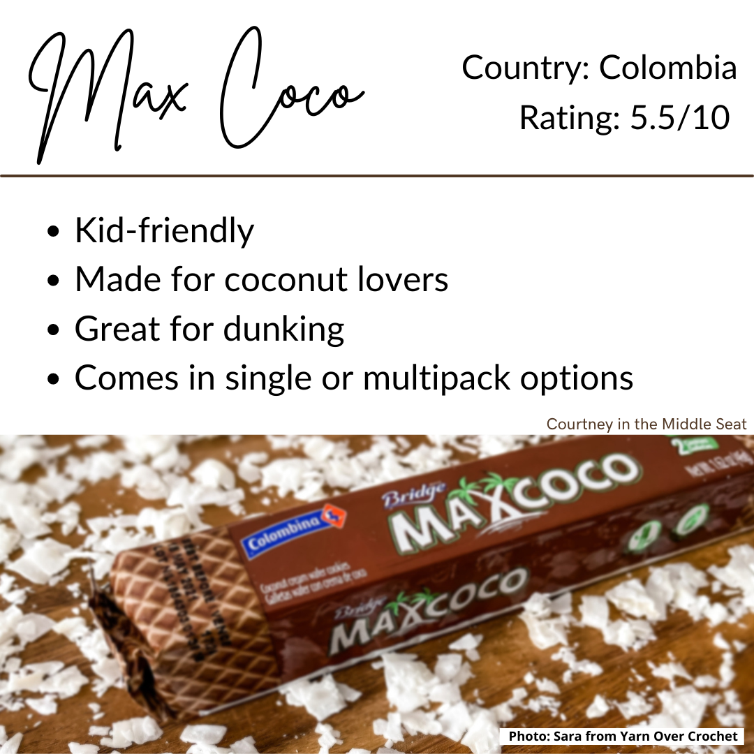 Max Coco Colombian Snack Card with descriptions about the snack
