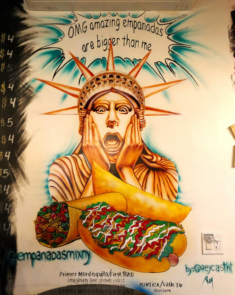 Empanadas MIx Wall Art with Statue of Liberty and a giant empanada