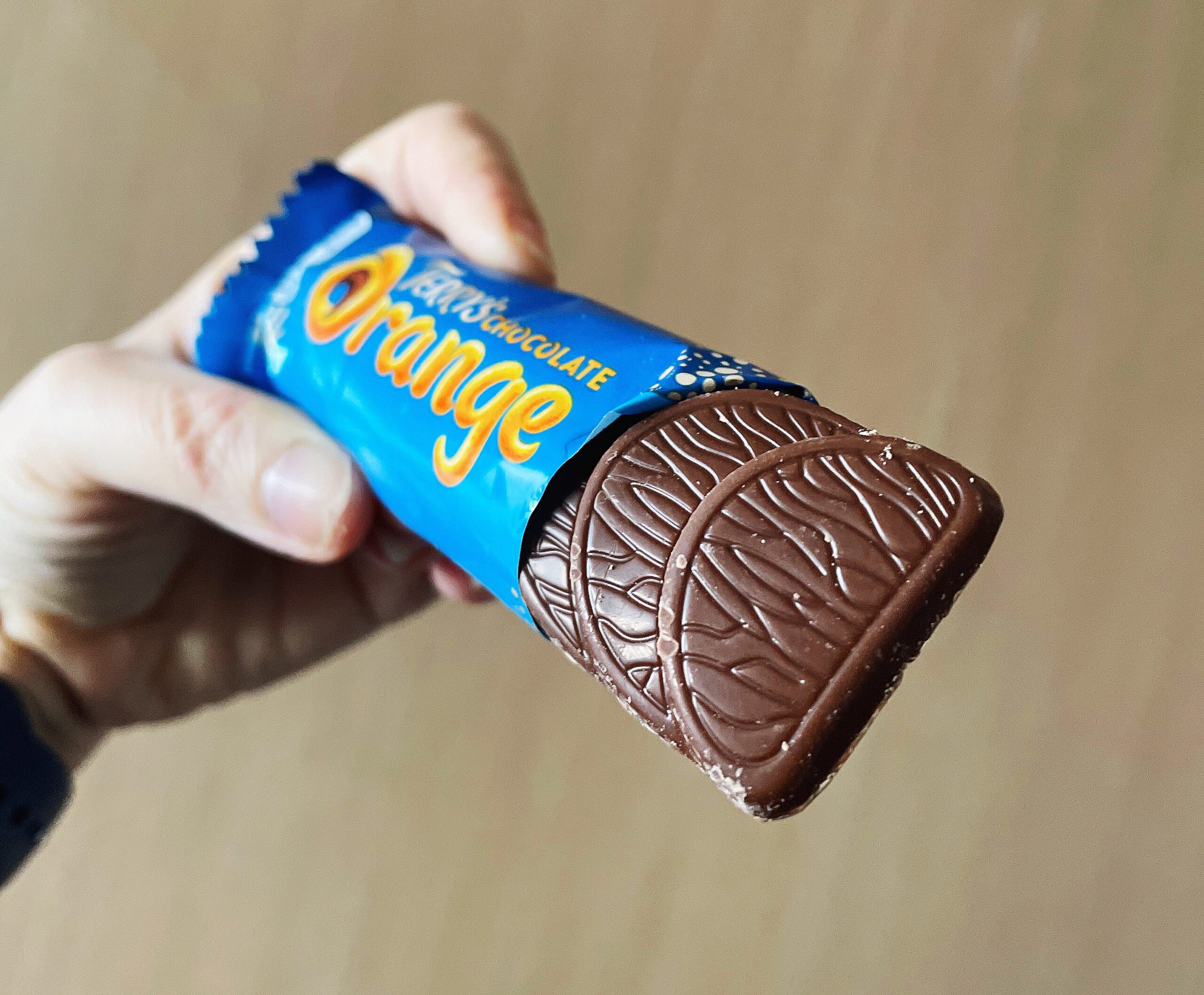 Terry's Chocolate Orange Bar Opened showing the shape of the candy bar