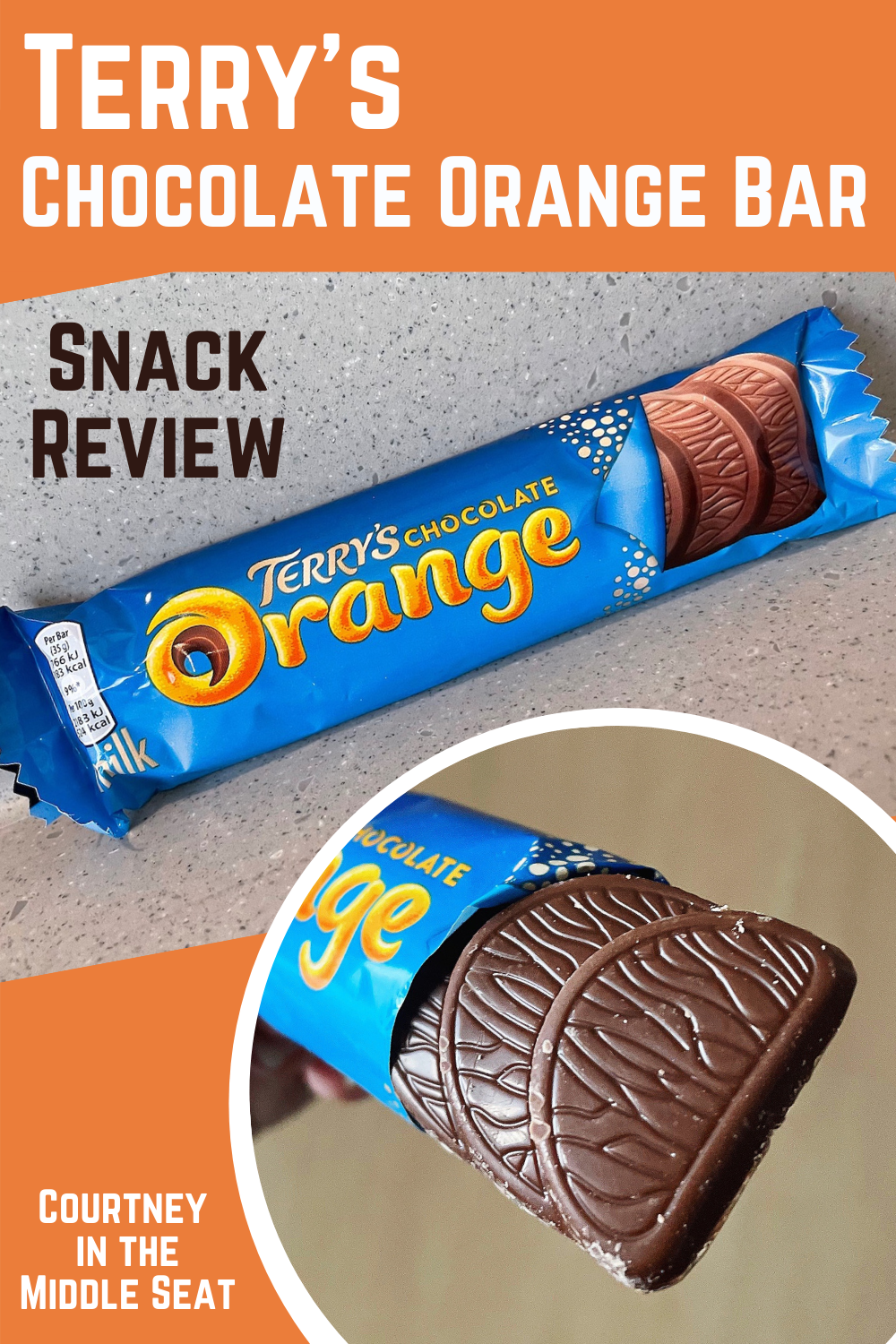 Pinterest Pin for a Snack Review of Terry's Chocolate Orange Bar